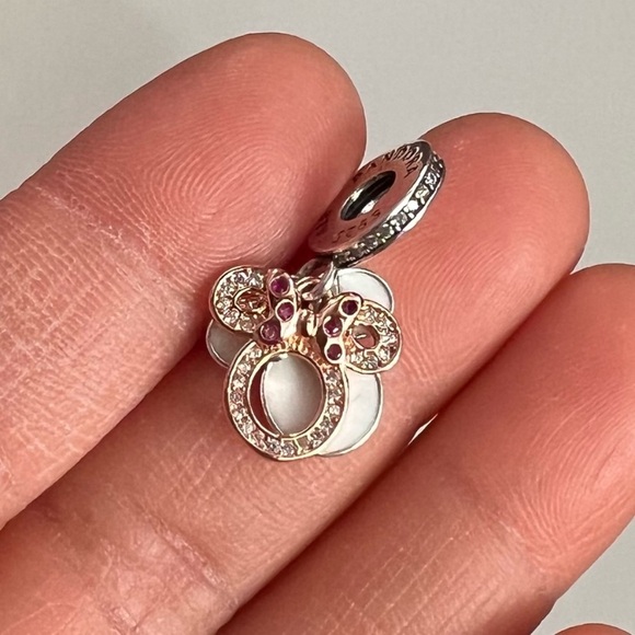 NWOT Disney Minnie Mouse Silhouette Double Dangle Charm Sterling Silver 925 - Picture 3 of 9